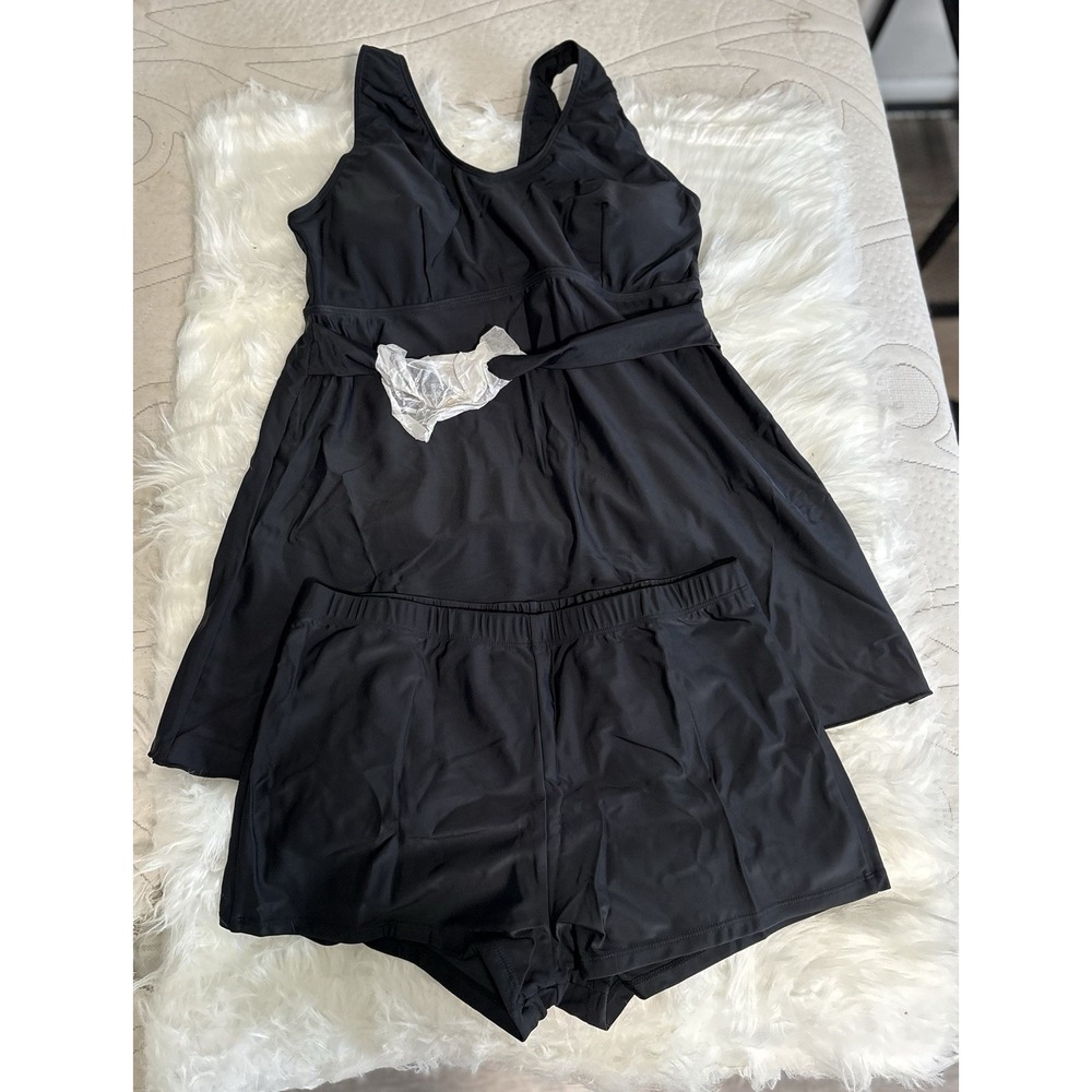 Peddney Women's Black 2 Piece Swim Suit Black Dress Shorts Size XL Gold New
